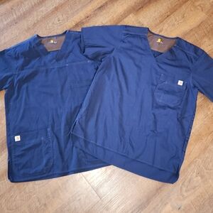Lot Of 2 Carhartt Scrub Tops Mens Size S Small Navy Blue With Pockets